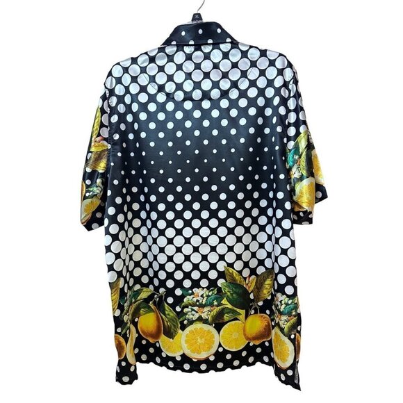 Prestige Original Black-Lemon Button Up Short Sleeve Shirt Silky Look Men's XL - Picture 2 of 6